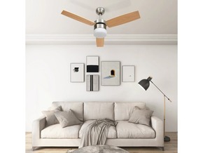 VIDAXL Stropni ventilator z lučjo in daljincem 108 cm svetlo rjav