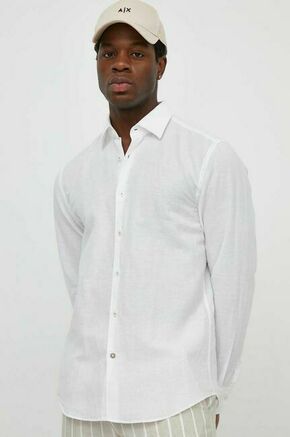 Lanena srajca BOSS bela barva - bela. Srajca iz kolekcije BOSS