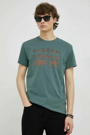 Bombažna kratka majica G-Star Raw siva barva - zelena. Lahkotna kratka majica iz kolekcije G-Star Raw. Model izdelan iz tanke