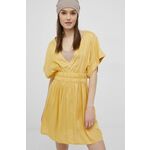 Obleka Roxy rumena barva, - rumena. Lahka obleka iz kolekcije Roxy. Nabran model izdelan iz enobarvne tkanine.