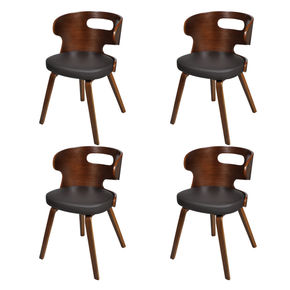 VidaXL Jedilni stol leseni okvir unikatno naslonjalo 4-delni set rjave barve