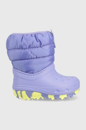 Otroške snežke Crocs vijolična barva - vijolična. Otroške snežke iz kolekcije Crocs. Podloženi model izdelan kombinacije tekstilnega in sintetičnega materiala.