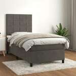 Greatstore Box spring postelja z vzmetnico temno siva 100x200 cm žamet