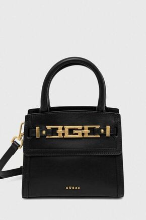 Usnjena torbica Guess črna barva - črna. Majhna torbica iz kolekcije Guess. Model na zapenjanje