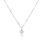 JwL Luxury Pearls Nežna ogrlica s pravim belim biserom JL0676 (verižica, obesek) srebro 925/1000