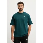 Bombažna kratka majica Puma - zelena. Kratka majica iz kolekcije Puma, izdelana iz enobarvne pletenine. Model iz zračne bombažne tkanine.