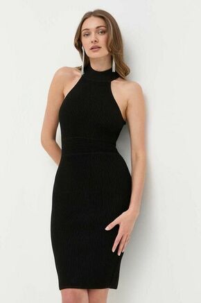 Obleka Guess rjava barva - črna. Obleka iz kolekcije Guess. Model izdelan iz pletenine. Model iz izjemno udobne tkanine z visoko vsebnostjo viskoze.