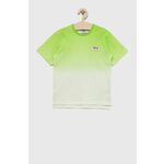 Otroška bombažna kratka majica Fila zelena barva - zelena. Otroški kratka majica iz kolekcije Fila. Model izdelan iz vzorčaste pletenine.