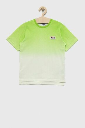 Otroška bombažna kratka majica Fila zelena barva - zelena. Otroški kratka majica iz kolekcije Fila. Model izdelan iz vzorčaste pletenine.