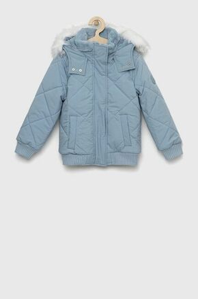 Otroška jakna Abercrombie &amp; Fitch - modra. Otroška Jakna iz kolekcije Abercrombie &amp; Fitch. Podloženi model izdelan iz enobarvne tkanine.