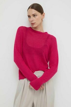 Lanen pulover Weekend Max Mara roza barva - roza. Pulover iz kolekcije Weekend Max Mara. Model izdelan iz enobarvnega materiala. Model iz tankega materiala je idealen za toplejše letne čase.