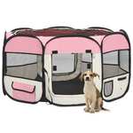 shumee Zložljiva pasja ograjica s torbo roza 125x125x61 cm