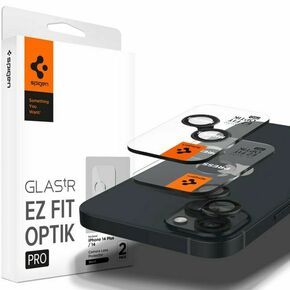 Zaščitno kaljeno steklo za Kamero iPhone 14 / 14 Plus / 15 / 15 Plus Spigen Optik.TR ”EZ FIT” Black / 2 kom.