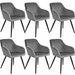 tectake 6 Marilyn Velvet-Look Chairs Siva/črna