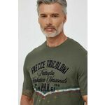 Bombažna kratka majica Aeronautica Militare moški, zelena barva - zelena. Kratka majica iz kolekcije Aeronautica Militare, izdelana iz pletenine s potiskom. Model iz izjemno udobne bombažne tkanine.