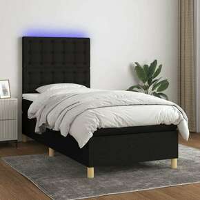 Greatstore Box spring postelja z vzmetnico LED črna 80x200 cm blago