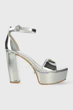 Usnjeni sandali Guess SETON srebrna barva