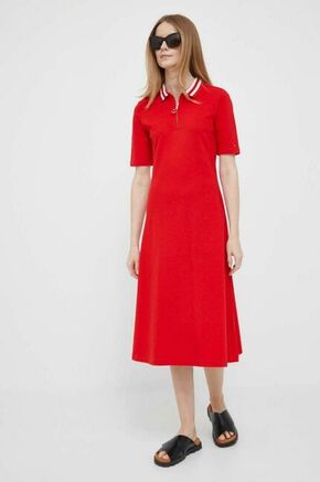 Obleka Tommy Hilfiger rdeča barva - rdeča. Obleka iz kolekcije Tommy Hilfiger. Nabran model
