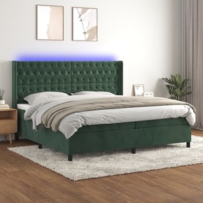 Box spring postelja z vzmetnico LED tem. zelena 200x200cm žamet - vidaXL - Zelena - 96