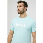Kratka majica za plažo BOSS turkizna barva - turkizna. Kratka majica iz kolekcije BOSS. Model izdelan iz pletenine s potiskom. Model ima zaščito pred soncem UPF 50+.