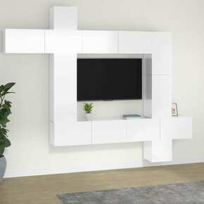 VidaXL Komplet TV omaric 9-delni visok sijaj bel inženirski les