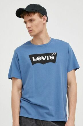 Bombažna kratka majica Levi's - modra. Kratka majica iz kolekcije Levi's. Model izdelan iz tanke