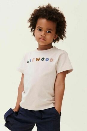 Otroška bombažna kratka majica Liewood Sixten Placement Shortsleeve T-shirt bež barva - bež. Otroška kratka majica iz kolekcije Liewood. Model izdelan iz tanke