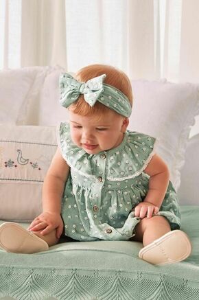 Otroška bombažna obleka Mayoral Newborn turkizna barva - turkizna. Obleka za dojenčke iz kolekcije Mayoral Newborn. Nabran model