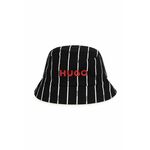 Otroški bombažni klobuk HUGO črna barva - črna. Otroške klobuk iz kolekcije HUGO. Model z ozkim robom, izdelan iz vzorčastega materiala.