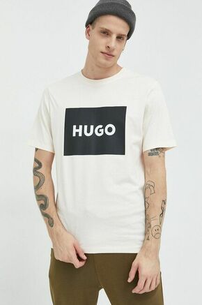 Bombažna kratka majica HUGO bež barva - oranžna. Ohlapna kratka majica iz kolekcije HUGO. Model izdelan iz tanke