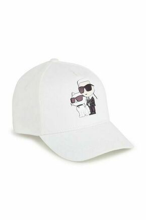 Otroška bombažna bejzbolska kapa Karl Lagerfeld bež barva - bež. Otroški kapa s šiltom vrste baseball iz kolekcije Karl Lagerfeld. Model izdelan iz tkanine z nalepko.