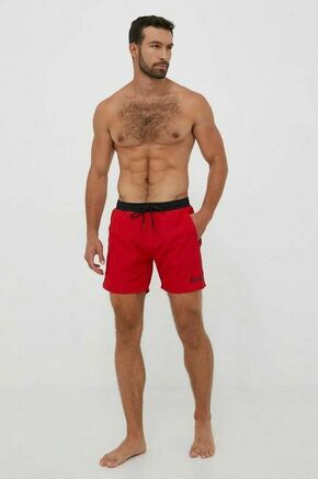 Kopalne kratke hlače BOSS rdeča barva - rdeča. Kopalne kratke hlače iz kolekcije BOSS. Model izdelan iz enobarvnega materiala.