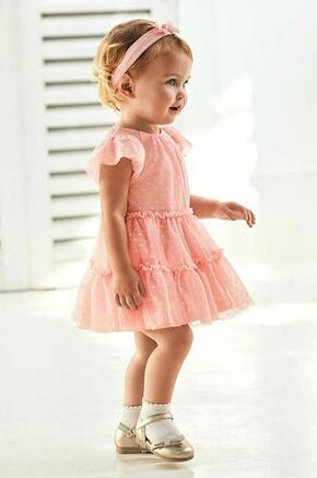 Obleka za dojenčka Mayoral roza barva - roza. Za dojenčke obleka iz kolekcije Mayoral. Nabran model