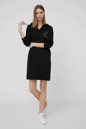 Armani Exchange bombažna obleka - črna. Obleka iz zbirke Armani Exchange. Model ohlapnega kroja iz elastične pletenine.