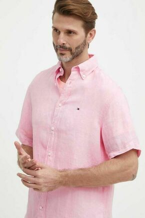 Lanena srajca Tommy Hilfiger roza barva