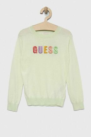 Otroški pulover Guess zelena barva - zelena. Otroški Pulover iz kolekcije Guess. Model z okroglim izrezom