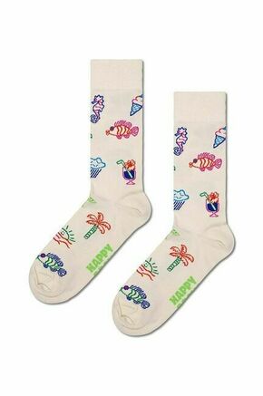 Nogavice Happy Socks Summer Lo-Fi bež barva - bež. Nogavice iz kolekcije Happy Socks. Model izdelan iz elastičnega