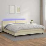 shumee Box spring postelja z vzmetnico LED krem 200x200cm umetno usnje