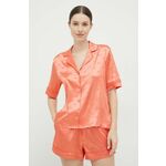 Pižama Dkny ženska, oranžna barva - oranžna. Pižama iz kolekcije Dkny. Model izdelan iz vzorčaste tkanine. Material, ki je izjemno prijeten na otip.
