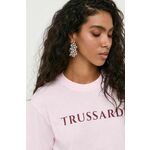 Bombažna kratka majica Trussardi roza barva - roza. Kratka majica iz kolekcije Trussardi, izdelana iz elastične pletenine. Model iz izjemno udobne bombažne tkanine.