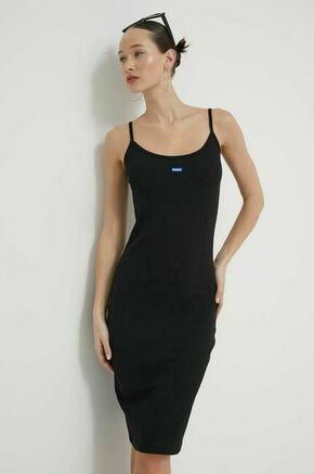 Obleka Hugo Blue črna barva - črna. Obleka iz kolekcije Hugo Blue. Model izdelan iz rebraste pletenine. Model iz izjemno udobne tkanine z visoko vsebnostjo bombaža.
