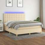 Greatstore Box spring postelja z vzmetnico LED krem 180x200 cm blago