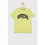 Otroška kratka majica Guess zelena barva - zelena. Otroški kratka majica iz kolekcije Guess. Model izdelan iz pletenine z nalepko.