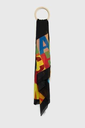 Ruta s primesjo svile Moschino črna barva - črna. Ruta iz kolekcije Moschino. Model izdelan iz vzorčaste tkanine.