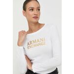 Bombažna majica z dolgimi rokavi Armani Exchange bela barva - bela. Majica z dolgimi rokavi iz kolekcije Armani Exchange, izdelana iz elastične pletenine. Model iz izjemno udobne bombažne tkanine.