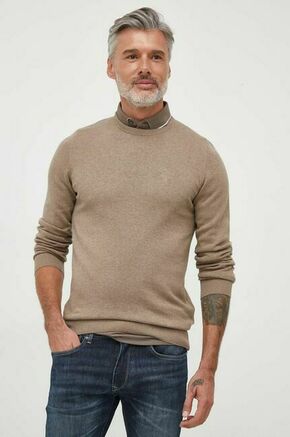 Bombažen pulover Barbour bež barva - bež. Pulover iz kolekcije Barbour. Model izdelan iz enobarvne pletenine. Model iz izjemno udobne bombažne tkanine.