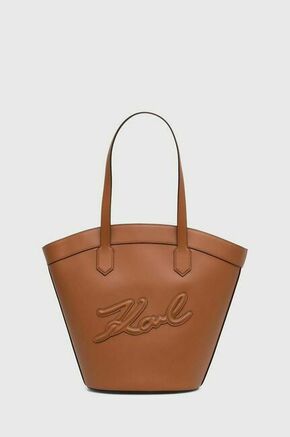 Torbica Karl Lagerfeld rjava barva - rjava. Velika nakupovalna torbica iz kolekcije Karl Lagerfeld. Model na zapenjanje