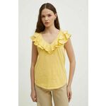 Bombažna kratka majica Lauren Ralph Lauren ženski, rumena barva - rumena. Kratka majica iz kolekcije Lauren Ralph Lauren, izdelana iz tanke, elastične pletenine. Model iz izjemno udobne bombažne tkanine.