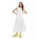 Obleka Desigual bela barva - bela. Obleka iz kolekcije Desigual. Nabran model, izdelan iz enobarvne tkanine.