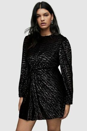Obleka AllSaints črna barva - črna. Obleka iz kolekcije AllSaints. Raven model izdelan iz vzorčastega materiala.